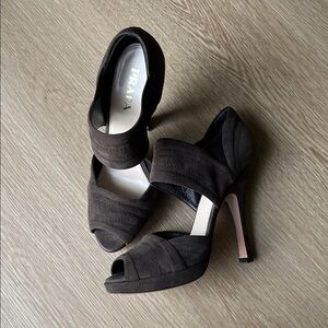 Prada Dark Brown D'Orsay Peep-Toe Heels